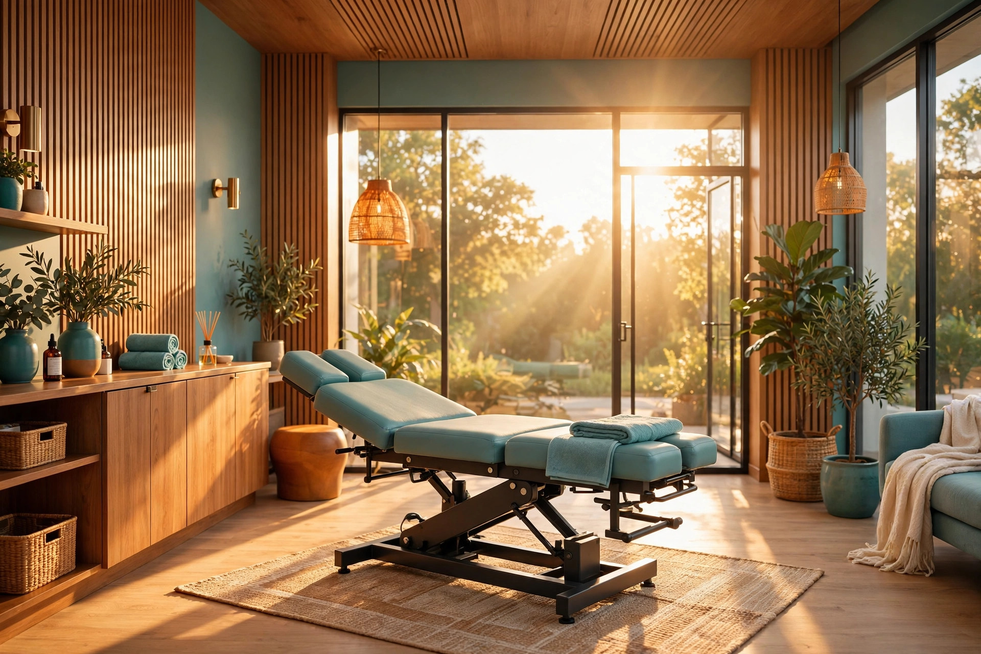 A calm, sunlit chiropractic treatment room