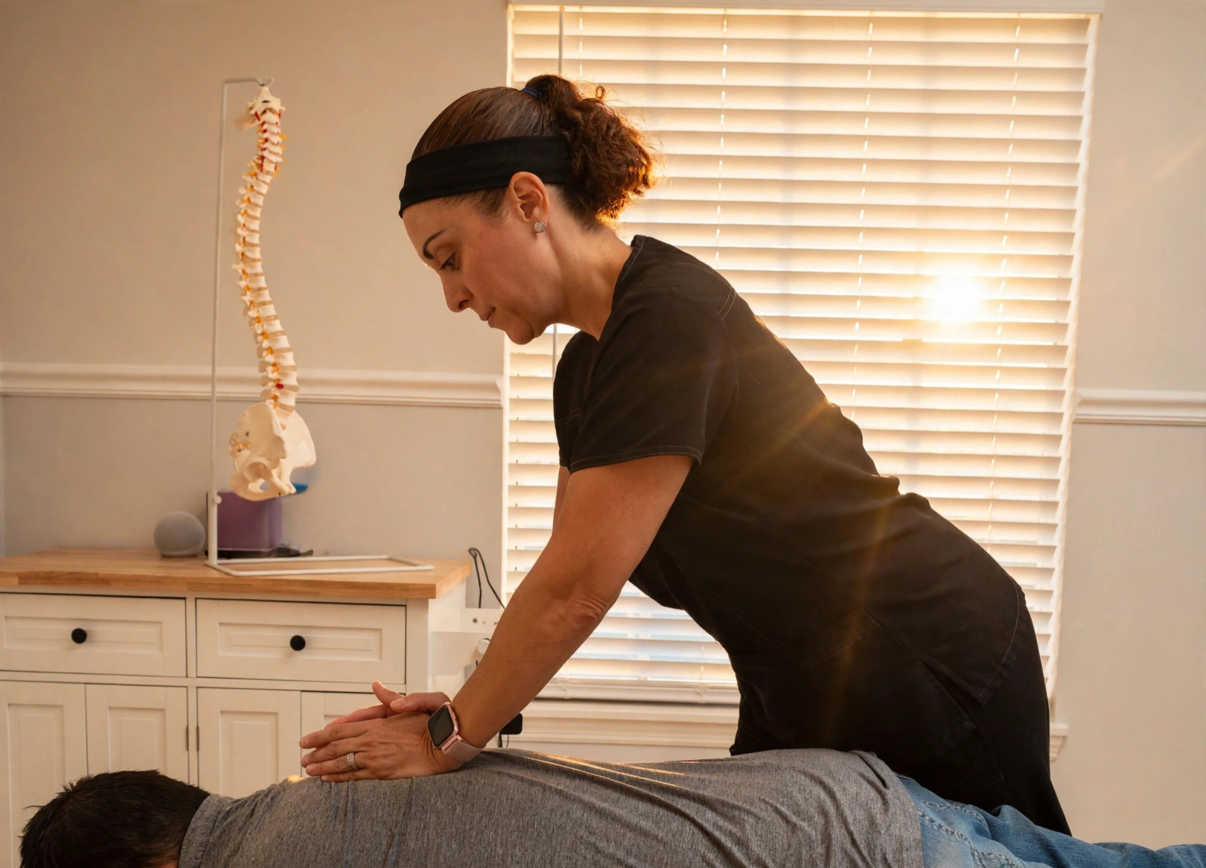Dr. Durso performing a spinal adjustment at Sunshine Chiropractic